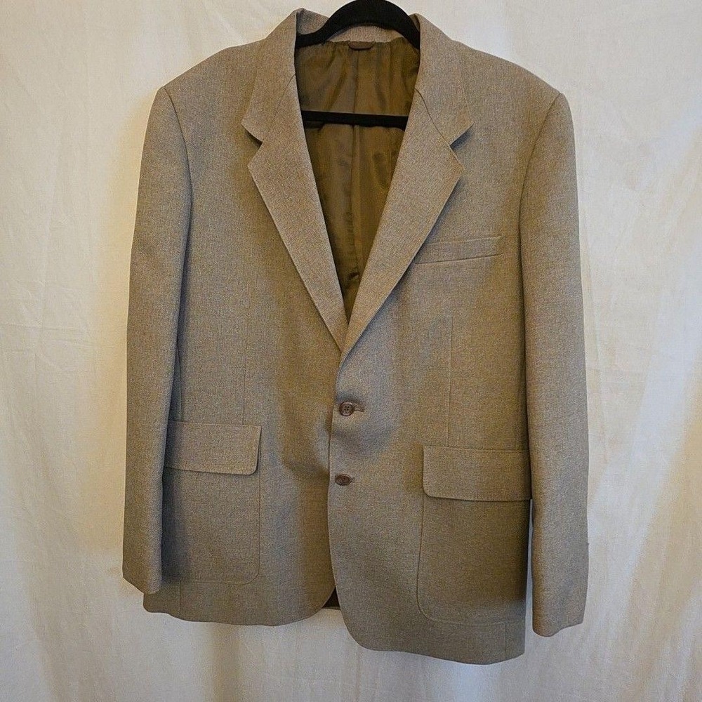 Vtg Levi's Suit Jacket Mens 44R Beige Tweed Action Suit STA-PREST Classic